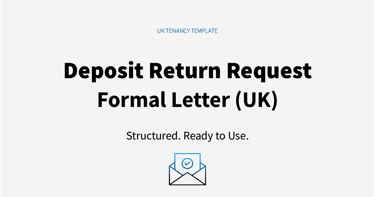 Preview of a UK deposit return request letter template with structured formal wording and MyFormalVoice branding.