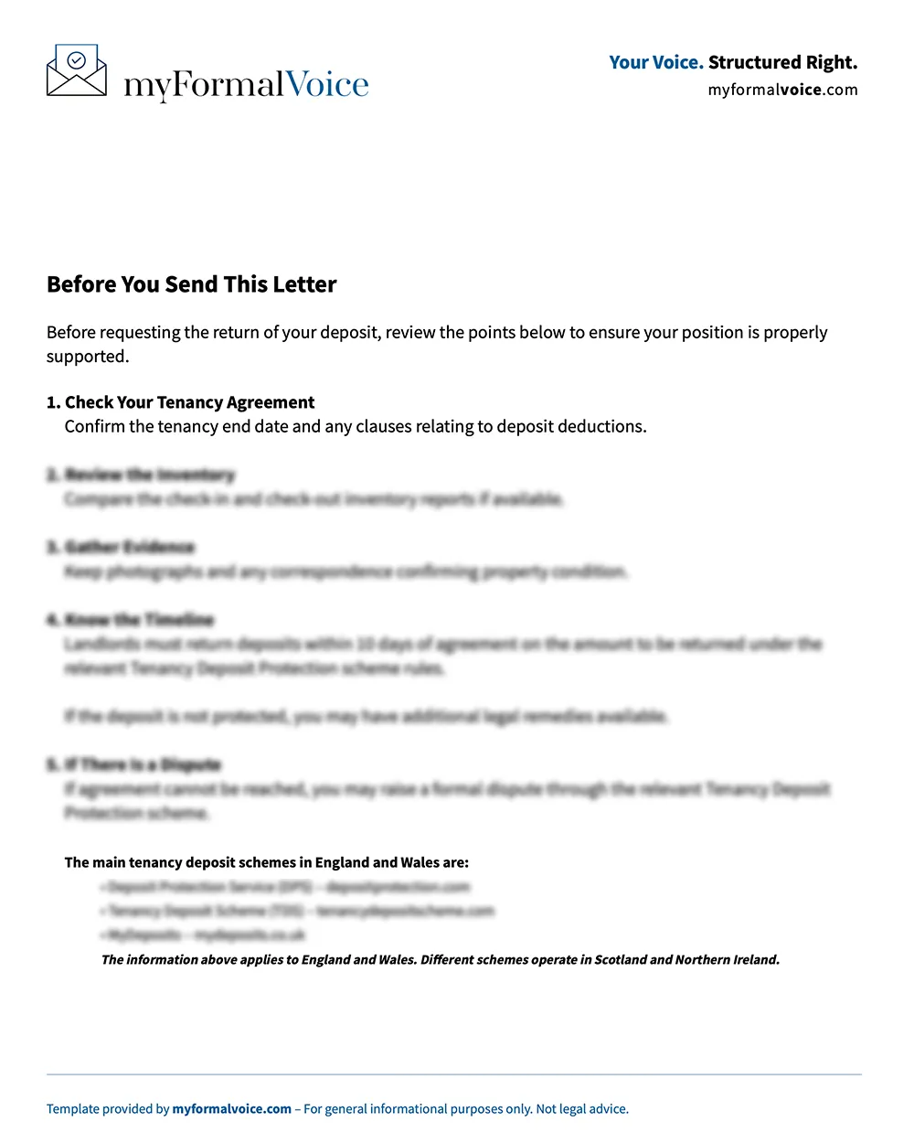 Preview of the MyFormalVoice guidance document for sending this letter.